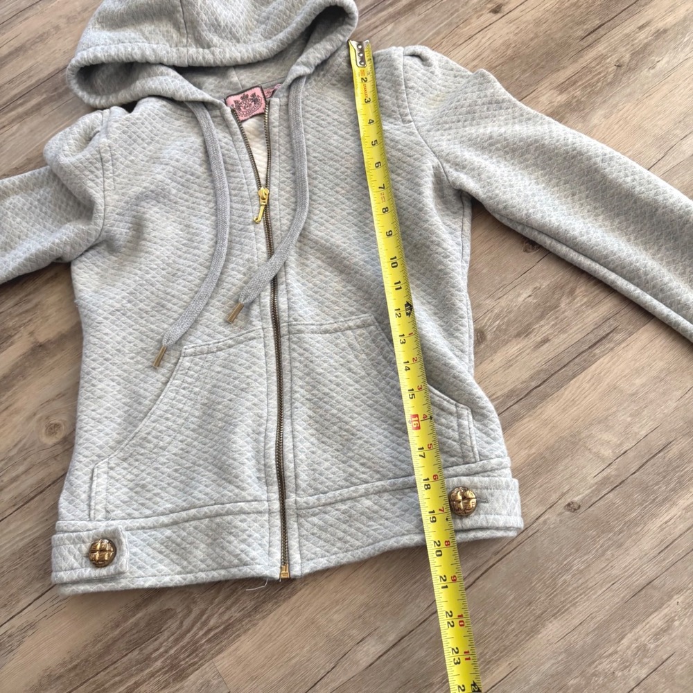 Vintage Juicy Couture Gray Quilted Puff Shoulder Zip Up Hoodie Y2K Size Small - Picture 9 of 13
